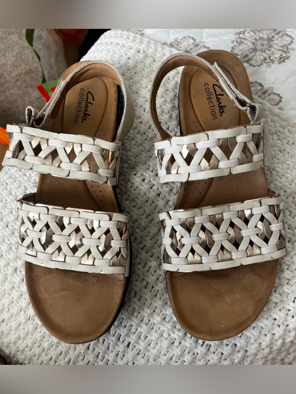 New Clarks Collection Leather Sandals -Laurieann Lily Cream Size 9.5 New Summer